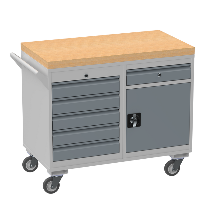 Mobile Tool Cabinet with Wooden Worktop