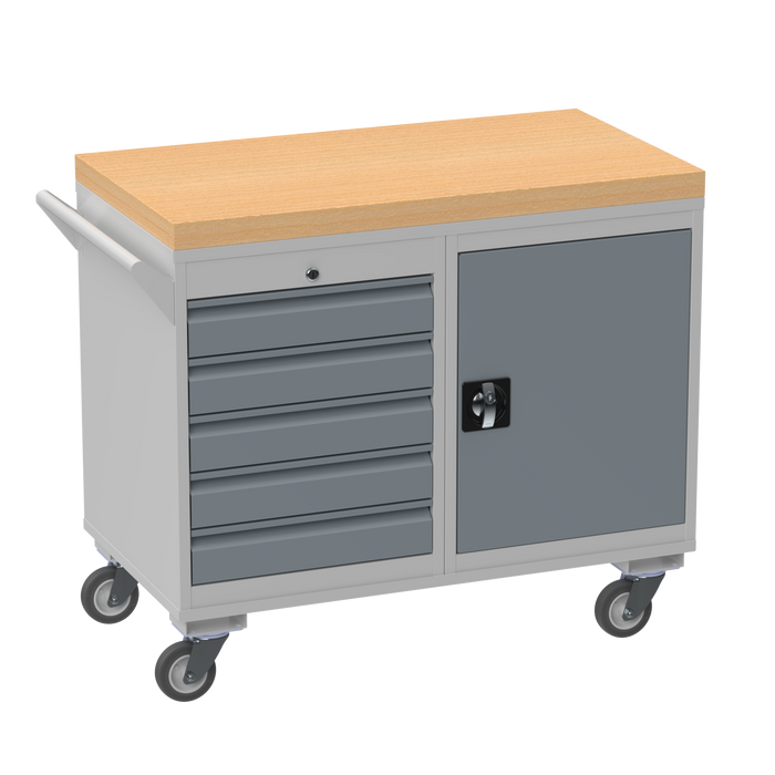 Mobile Tool Cabinet with Wooden Worktop