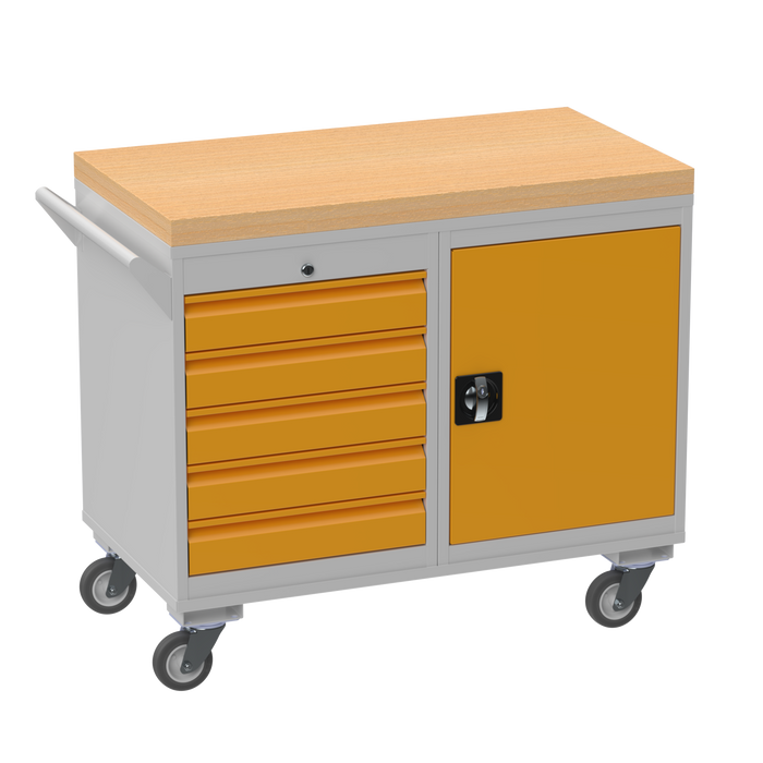 Mobile Tool Cabinet with Wooden Worktop